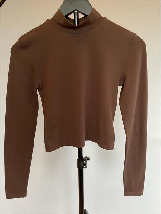 Babaton Tops - Babaton Aritzia Brown Mock Neck Crop Top Long Sleeve Fitted Stretch Minimalist S